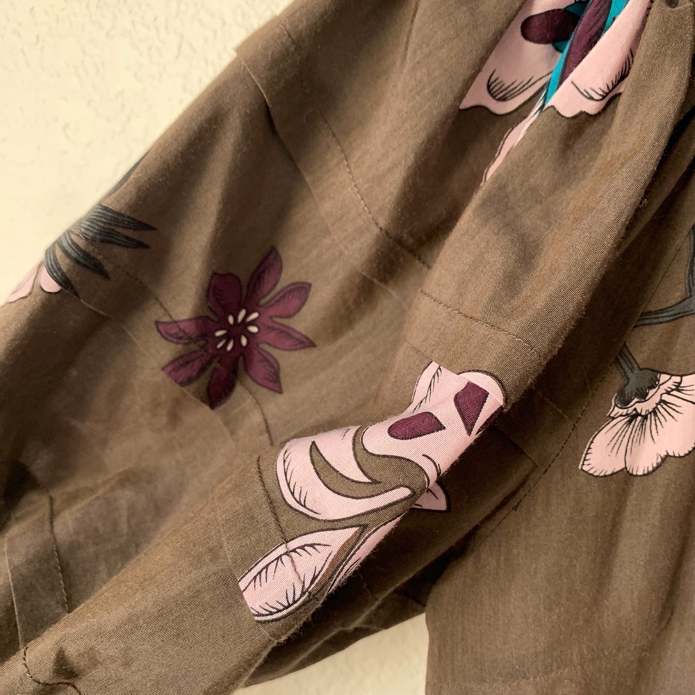 Pink Tartan Floral Puff Sleeve Button Down - Picture 5 of 7